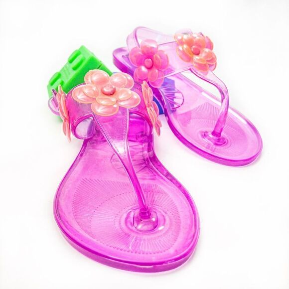 Oshkosh Pink Floral Jelly Sandals Plus Bunches of Barettes Sz 9 - Picture 3 of 11